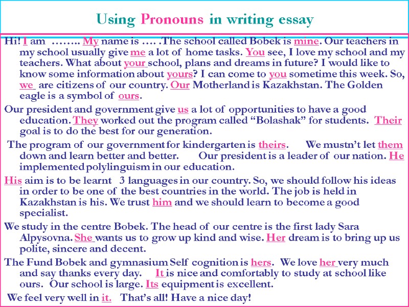 Using Pronouns in writing essay Hi! I am  …….. My name is ….